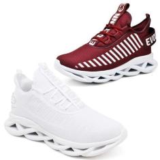 Imagem de Kit 2 Tênis Esportivo Masculino Easy Confortavel Resistente Branco E V