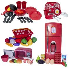 Imagem de Kit cozinha infantil geladeira microondas fogão cooktop 47pç