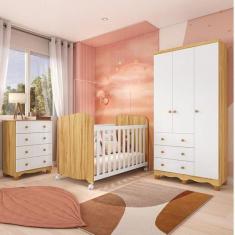 Imagem de Quarto De Bebê Completo Com Berço Guarda Roupa 3 Portas E Cômoda 100%