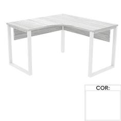 Imagem de Mesa de Escritório em L Pé Tubular Pe25 em Mdp 145 x 145 x 60 cm Nogueira Casablanca e Base Branca