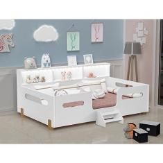 Imagem de CAMA JUVENIL MARY COM ESCADA LED E NICHO BRANCO/MEL