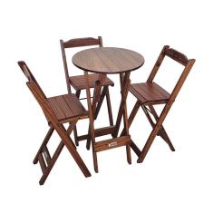 Imagem de Conjunto Bistrô Mesa Dobrável De Madeira Redonda Com 3 Banquetas Imbuia Cor: Marrom