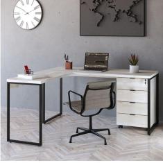 Imagem de Mesa de Escritório em L Estilo Industrial 150x150cm com Gaveteiro Volante 4 Gavetas Snow