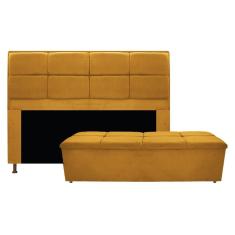 Imagem de Kit Cabeceira e Calçadeira Munique 195 cm King Size Suede Mostarda AM Decor