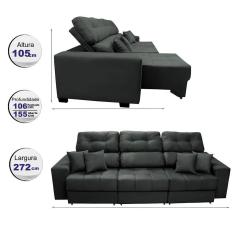 Imagem de Sofá Retrátil E Reclinável Cama Inbox Diamond 2,72m Tecido Suede Velusoft Cinza