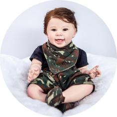 Imagem de Bebe Reborn Boneca Realista Menino Com Enxoval Militar