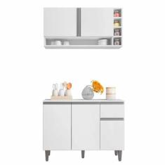 Imagem de Balcão De Pia E Aéreo Cozinha Vanessa 105cm Branco Sem Tampo Ajl Móvei