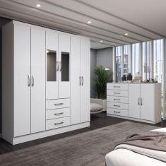 Imagem de Guarda-Roupa Casal Zoey 6 Portas 3 Gavetas E Espelho Com Cômoda 2 Port