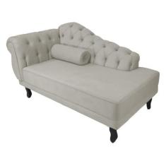 Imagem de Recamier Decorativo Divã Larissa Lado Direito Couro Bege Pés Madeira M