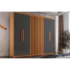 Imagem de Guarda Roupa Solteiro 6 Portas E 2 Gavetas C- Pés Cairo Naturale-grafite Rufato