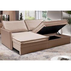 Imagem de Sofá Sem Caixa Retrátil Baú 1,95M Lounge Linho Bege Escuro Camainbox -