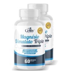 Imagem de Kit Com 2 Magnésio Dimalato Triplo (Dimalato, Quelato e Cloreto de Magnésio P.A) 60 Caps Celliv