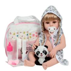 Imagem de Boneca Reborn Realista Loira Enxoval Saída De Banho Panda - Cegonha Re