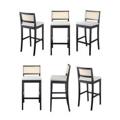 Imagem de Kit 6 Banquetas com Encosto e Apoio para Pés Tiê Cabecasa Madeiramadeira Preto/Off White