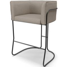 Imagem de Banqueta Decorativa Fixa Baixa Base de Aço Preto Betina D02 Linho Bege