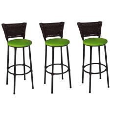 Imagem de Kit 3 Banquetas Médias Preta com Encosto Junco Argila Assento Verde
