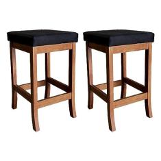 Imagem de Kit 2 Banquetas Médias Barcelona para Bancada 64 Cm Madeira Maciça Suede Preto CCS