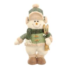 Imagem de Boneco de Neve Decor Pelúcia Luxo Creme e Verde Cachecol Crochê 42cm - Bela Flor
