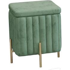 Imagem de Banqueta de armazenamento embelezar repousa-pés de veludo verde Pufe Banqueta de armazenamento Cubo otomano Apoio para os pés Baú quadrado com pernas douradas para quarto, penteadeira, grama