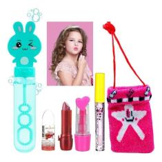 Imagem de Kit de maquiagem infantil batom porta moeda bolha de sabão