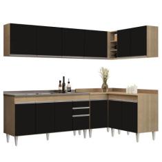 Imagem de Armário De Cozinha Modulado De Canto 6 Peças Cp33 Com Pia Inox Castanh