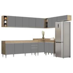 Imagem de Armário de Cozinha Modulado de Canto 8 Peças CP25 Balcão sem Tampo Castanho/Cinza - Lumil