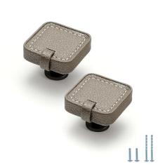 Imagem de Evionlin Puxadores de gaveta de couro quadrados, cinzentos, puxadores de cômoda de couro, puxadores para cômoda de banheiro, puxadores de armário e gavetas de cozinha