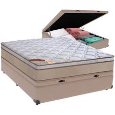Imagem de Cama Box Baú Bege e Colchão Revolution Tecnopedic Molas Casal Castor