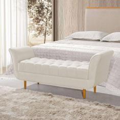 Imagem de Recamier Pés Palito em Madeira Marajó 1,30m Capitonê Linho Crú