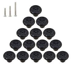 Imagem de HUAMULAN 15 puxadores de armário de cerâmica brilhante cômoda cogumelo mesa gaveta armário puxar móveis DIY guarda-roupa cor sólida alça vintage, com 3 tamanhos de parafusos de montagem