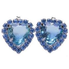 Imagem de Brinco de Coração Com Pedra e Cristais Azul Folheado A Metalico