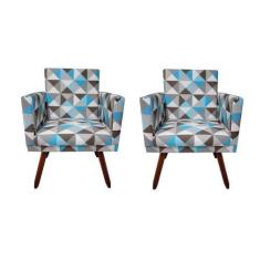 Imagem de Kit 02 Poltronas Decorativa Pés Palito Nina Com Rodapé Suede Triangulo