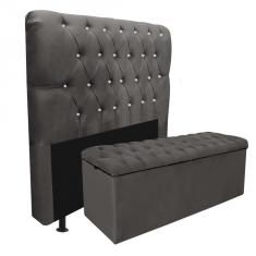Imagem de Kit Cabeceira Estofada e Calçadeira Recamier Paris 140cm Casal Strass Corino  - Ahazzo Móveis