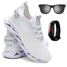 Imagem de Kit Tênis Masculino de Corrida e Caminhada + Óculos de Sol Madeirado e Relógio - Branco/38