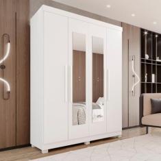 Imagem de Guarda-roupa 4 Portas 3 Gavetas com Espelho com Pés New Malibu Espresso Móveis Branco