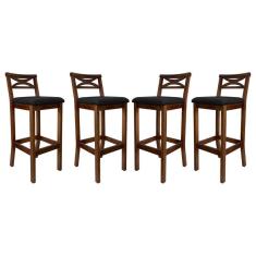 Imagem de Kit 4 Banquetas Alta Estofada 38x103Cm Ilha Encosto Madri Madeira Maciça Castanho Suede Preto CCS