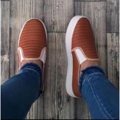 Imagem de Tênis Slip On Feminino Listras Casual Sapatilha Calce Fácil Confort -