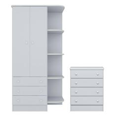Imagem de Quarto de Bebê Doce Sonho com Roupeiro 825 e Cômoda 777 Qmovi Cinza Acetinado