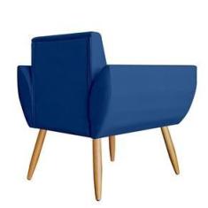 Imagem de Kit 02 Poltronas Decorativas Flora Pés Palito Suede  Marinho - DS Estofados