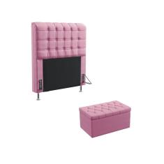 Imagem de Kit Cabeceira Dama 90 Para Cama de Solteiro e Calçadeira Sagitarius Sued Rosê Aradecor