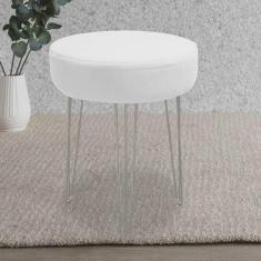 Imagem de Banqueta Puff Jullia Luxo 55cm Industrial Ferro Cinza Corino Branco - Ahazzo Móveis
