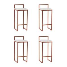 Imagem de Kit 4 Banquetas Altas Industriais em Aço Dori Cobre Assento Suede Branco