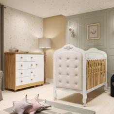 Imagem de Quarto de Bebê com Cômoda 1 Porta 4 Gavetas e Berço Capitonê 100% Mdf 