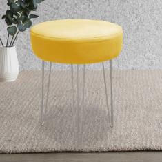Imagem de Banqueta Puff Jullia Luxo 55cm Industrial Ferro Cinza Sintético Amarelo - Ahazzo Móveis