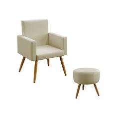 Imagem de Kit Poltrona Decorativa Estofada Nina e Puff Solar Sued Bege Aradecor