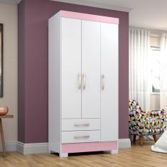 Imagem de Guarda Roupas Solteiro Com 3 Portas 2 Gavetas Sem Espelho BE16 Flex Branco / Rosa Chá - Briz Móveis
