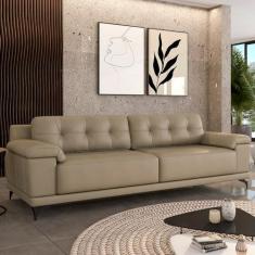 Imagem de Sofá Living 3 lugares 212cm Agostino Pés Design em Ferro Couro Bege G52 - Gran Belo