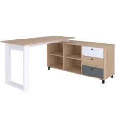 Imagem de Mesa Escritório Home Office Escrivaninha 03 Gavetas 04 Nichos Next A02 Carvalho Branco - Lyam Decor