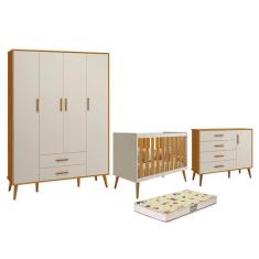 Imagem de Dormitório Infantil Isis Guarda Roupa 4 Portas, Cômoda 1 Porta E Berço Areia/Savana Com Colchão D18 - Reller Móveis
