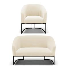 Imagem de Sofá Namoradeira e Poltrona Base Industrial Preto Stella Veludo Bege D03 - D'Rossi